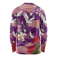 Hawaiian and Japanese Culture Together Long Sleeve Shirt Purple Ohia Lehua Plumeria and Sakura Blooming - Polynesian Pride