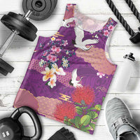 Hawaiian and Japanese Culture Together Men Tank Top Purple Ohia Lehua Plumeria and Sakura Blooming - Polynesian Pride