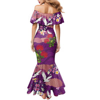 Hawaiian and Japanese Culture Together Mermaid Dress Purple Ohia Lehua Plumeria and Sakura Blooming - Polynesian Pride