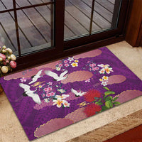 Hawaiian and Japanese Culture Together Rubber Doormat Purple Ohia Lehua Plumeria and Sakura Blooming - Polynesian Pride