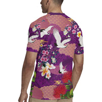 Hawaiian and Japanese Culture Together Rugby Jersey Purple Ohia Lehua Plumeria and Sakura Blooming - Polynesian Pride