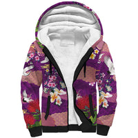 Hawaiian and Japanese Culture Together Sherpa Hoodie Purple Ohia Lehua Plumeria and Sakura Blooming - Polynesian Pride