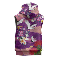 Hawaiian and Japanese Culture Together Sleeveless Hoodie Purple Ohia Lehua Plumeria and Sakura Blooming - Polynesian Pride