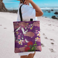 Hawaiian and Japanese Culture Together Tote Bag Purple Ohia Lehua Plumeria and Sakura Blooming - Polynesian Pride