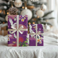 Hawaiian and Japanese Culture Together Wrapping Paper Purple Ohia Lehua Plumeria and Sakura Blooming - Polynesian Pride