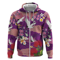 Hawaiian and Japanese Culture Together Zip Hoodie Purple Ohia Lehua Plumeria and Sakura Blooming - Polynesian Pride