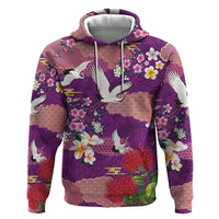 Hawaiian and Japanese Culture Together Zip Hoodie Purple Ohia Lehua Plumeria and Sakura Blooming - Polynesian Pride