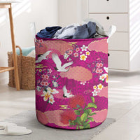 Hawaiian and Japanese Culture Together Laundry Basket Pink Ohia Lehua Plumeria and Sakura Blooming - Polynesian Pride