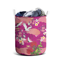 Hawaiian and Japanese Culture Together Laundry Basket Pink Ohia Lehua Plumeria and Sakura Blooming - Polynesian Pride
