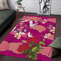 Hawaiian and Japanese Culture Together Area Rug Pink Ohia Lehua Plumeria and Sakura Blooming - Polynesian Pride