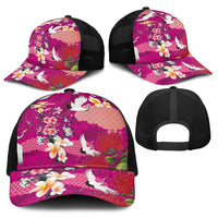 Hawaiian and Japanese Culture Together Baseball Net Cap Pink Ohia Lehua Plumeria and Sakura Blooming LT03 - Polynesian Pride