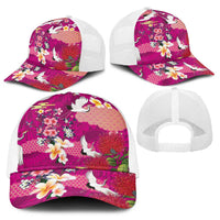Hawaiian and Japanese Culture Together Baseball Net Cap Pink Ohia Lehua Plumeria and Sakura Blooming - Polynesian Pride