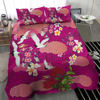 Hawaiian and Japanese Culture Together Bedding Set Pink Ohia Lehua Plumeria and Sakura Blooming - Polynesian Pride