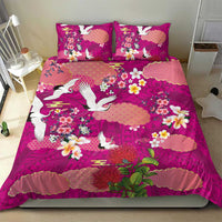 Hawaiian and Japanese Culture Together Bedding Set Pink Ohia Lehua Plumeria and Sakura Blooming - Polynesian Pride