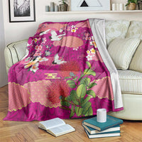 Hawaiian and Japanese Culture Together Blanket Pink Ohia Lehua Plumeria and Sakura Blooming - Polynesian Pride