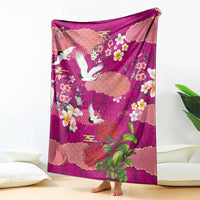 Hawaiian and Japanese Culture Together Blanket Pink Ohia Lehua Plumeria and Sakura Blooming - Polynesian Pride