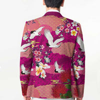 Hawaiian and Japanese Culture Together Blazer Pink Ohia Lehua Plumeria and Sakura Blooming - Polynesian Pride
