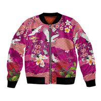 Hawaiian and Japanese Culture Together Bomber Jacket Pink Ohia Lehua Plumeria and Sakura Blooming - Polynesian Pride