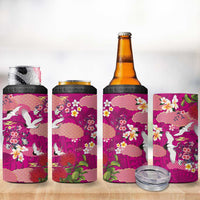 Hawaiian and Japanese Culture Together 4 in 1 Can Cooler Tumbler Pink Ohia Lehua Plumeria and Sakura Blooming - Polynesian Pride