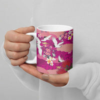 Hawaiian and Japanese Culture Together Ceramic Mug Pink Ohia Lehua Plumeria and Sakura Blooming - Polynesian Pride