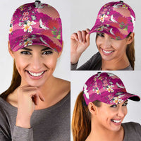 Hawaiian and Japanese Culture Together Classic Cap Pink Ohia Lehua Plumeria and Sakura Blooming LT03 - Polynesian Pride