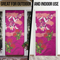 Hawaiian and Japanese Culture Together Door Cover Pink Ohia Lehua Plumeria and Sakura Blooming - Polynesian Pride