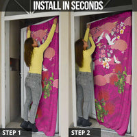 Hawaiian and Japanese Culture Together Door Cover Pink Ohia Lehua Plumeria and Sakura Blooming - Polynesian Pride