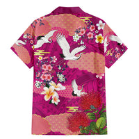 Hawaiian and Japanese Culture Together Family Matching Mermaid Dress and Hawaiian Shirt Pink Ohia Lehua Plumeria and Sakura Blooming LT03 - Polynesian Pride
