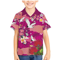 Hawaiian and Japanese Culture Together Family Matching Mermaid Dress and Hawaiian Shirt Pink Ohia Lehua Plumeria and Sakura Blooming LT03 Son's Shirt Pink - Polynesian Pride