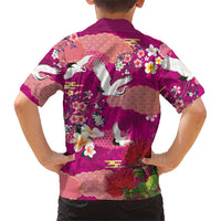 Hawaiian and Japanese Culture Together Family Matching Off Shoulder Maxi Dress and Hawaiian Shirt Pink Ohia Lehua Plumeria and Sakura Blooming LT03 - Polynesian Pride