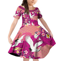 Hawaiian and Japanese Culture Together Family Matching Off Shoulder Short Dress and Hawaiian Shirt Pink Ohia Lehua Plumeria and Sakura Blooming LT03 Daughter's Dress Pink - Polynesian Pride