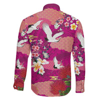 Hawaiian and Japanese Culture Together Family Matching Off Shoulder Short Dress and Hawaiian Shirt Pink Ohia Lehua Plumeria and Sakura Blooming LT03 - Polynesian Pride