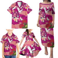 Hawaiian and Japanese Culture Together Family Matching Puletasi and Hawaiian Shirt Pink Ohia Lehua Plumeria and Sakura Blooming - Polynesian Pride
