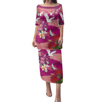 Hawaiian and Japanese Culture Together Family Matching Puletasi and Hawaiian Shirt Pink Ohia Lehua Plumeria and Sakura Blooming LT03 Mom's Dress Pink - Polynesian Pride