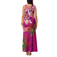 Hawaiian and Japanese Culture Together Family Matching Tank Maxi Dress and Hawaiian Shirt Pink Ohia Lehua Plumeria and Sakura Blooming - Polynesian Pride