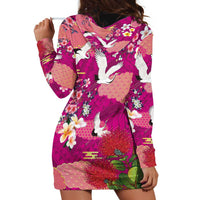 Hawaiian and Japanese Culture Together Hoodie Dress Pink Ohia Lehua Plumeria and Sakura Blooming - Polynesian Pride
