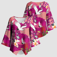 Hawaiian and Japanese Culture Together Kimono Sleeve Blouse Pink Ohia Lehua Plumeria and Sakura Blooming - Polynesian Pride