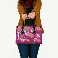 Hawaiian and Japanese Culture Together Leather Bag Pink Ohia Lehua Plumeria and Sakura Blooming - Polynesian Pride