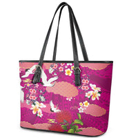 Hawaiian and Japanese Culture Together Leather Tote Bag Pink Ohia Lehua Plumeria and Sakura Blooming - Polynesian Pride
