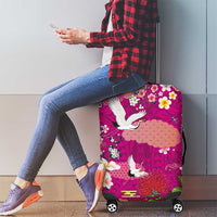 Hawaiian and Japanese Culture Together Luggage Cover Pink Ohia Lehua Plumeria and Sakura Blooming - Polynesian Pride