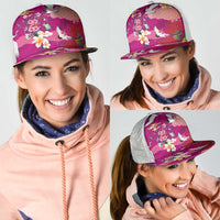 Hawaiian and Japanese Culture Together Mesh Trucker Cap Pink Ohia Lehua Plumeria and Sakura Blooming - Polynesian Pride