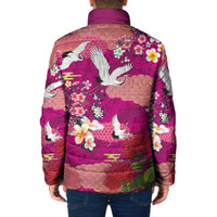 Hawaiian and Japanese Culture Together Padded Jacket Pink Ohia Lehua Plumeria and Sakura Blooming - Polynesian Pride