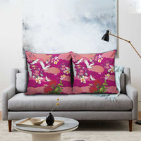 Hawaiian and Japanese Culture Together Pillow Cover Pink Ohia Lehua Plumeria and Sakura Blooming - Polynesian Pride