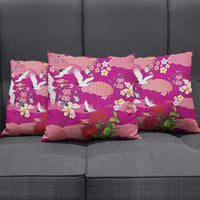 Hawaiian and Japanese Culture Together Pillow Cover Pink Ohia Lehua Plumeria and Sakura Blooming - Polynesian Pride