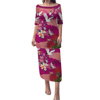 Hawaiian and Japanese Culture Together Puletasi Pink Ohia Lehua Plumeria and Sakura Blooming - Polynesian Pride