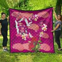 Hawaiian and Japanese Culture Together Quilt Pink Ohia Lehua Plumeria and Sakura Blooming - Polynesian Pride