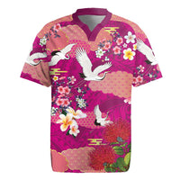 Hawaiian and Japanese Culture Together Rugby Jersey Pink Ohia Lehua Plumeria and Sakura Blooming LT03 Pink - Polynesian Pride