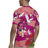 Hawaiian and Japanese Culture Together Rugby Jersey Pink Ohia Lehua Plumeria and Sakura Blooming LT03 - Polynesian Pride