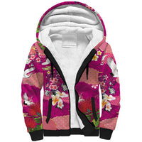Hawaiian and Japanese Culture Together Sherpa Hoodie Pink Ohia Lehua Plumeria and Sakura Blooming - Polynesian Pride
