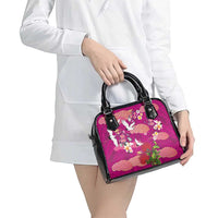 Hawaiian and Japanese Culture Together Shoulder Handbag Pink Ohia Lehua Plumeria and Sakura Blooming - Polynesian Pride